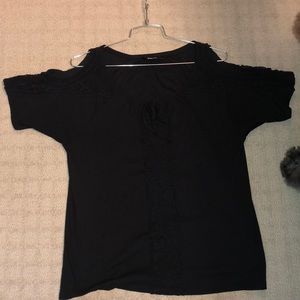 Ladies open shoulder black cotton shirt